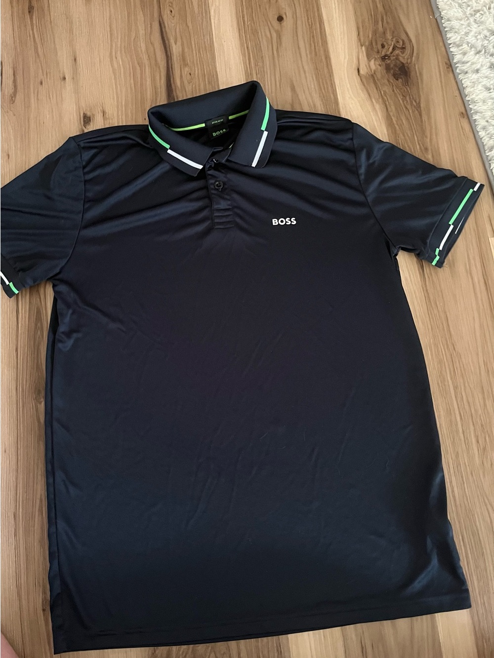 Hugo Boss Mens Black Green White Polo Short Sleeve Cotton Tee Shirt L